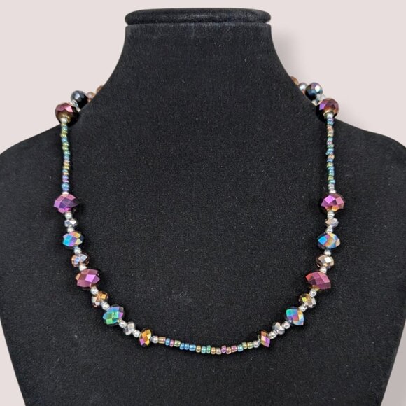 Vintage Beaded AB Crystal Necklace - Picture 3 of 7